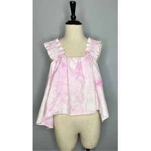 *ZARA* Tie Dye Ruffle Poplin Hi-lo Top